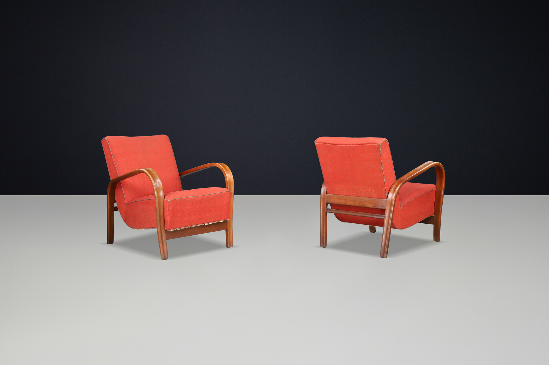 Mid century modern Karel Koželka & Antonín Kropácek patinated Bentwood Armchairs Prague 1940s Mid-20th century