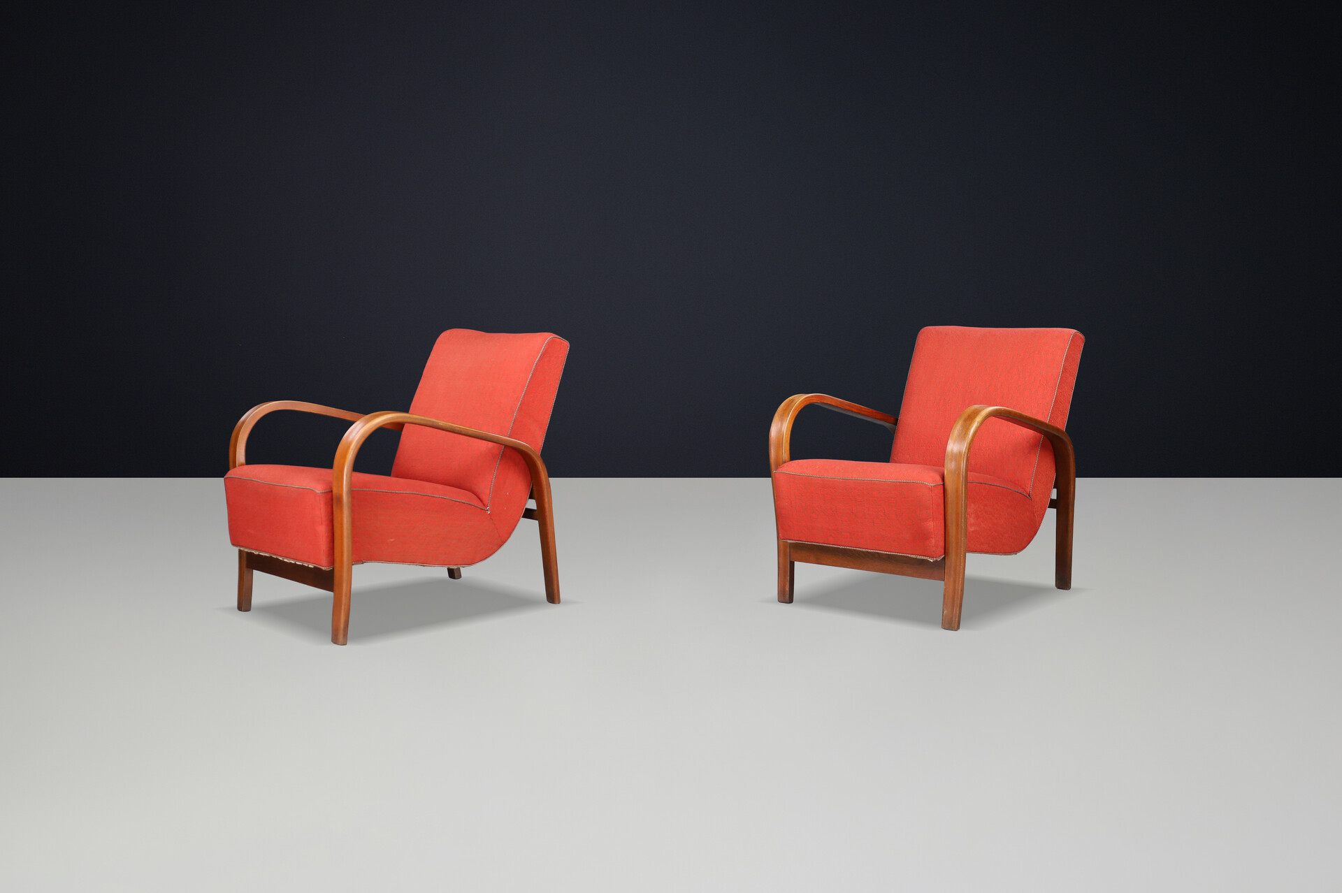 Mid century modern Karel Koželka & Antonín Kropácek patinated Bentwood Armchairs Prague 1940s Mid-20th century