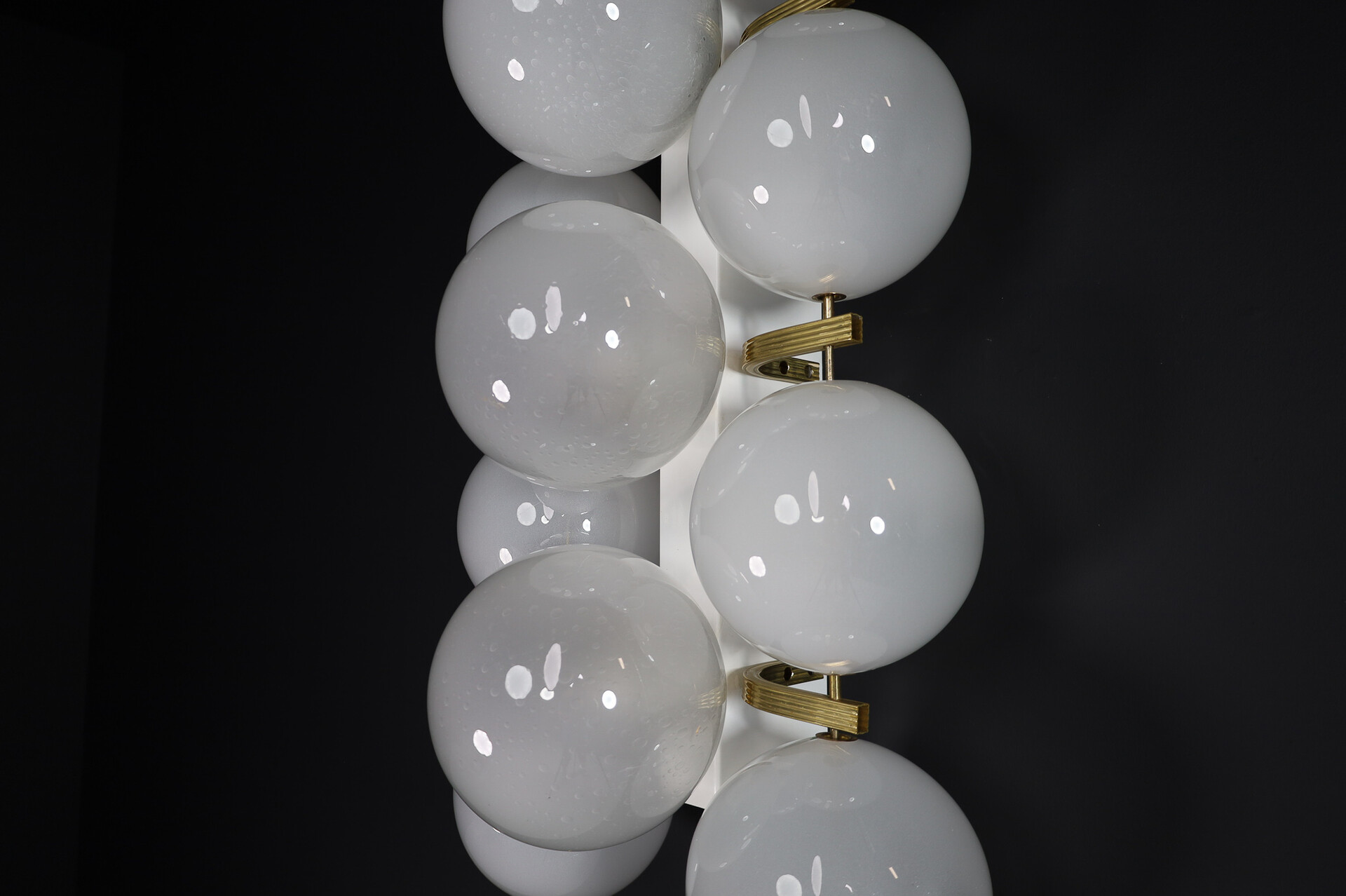Mid century modern Large Brass Bohemian Wall Chandeliers With frosted glass Globes 1960s Mid-20th century