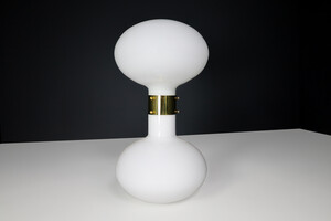 Mid century modern Large opaline Glass and brass Mushroom Floor lamp or Table lamp, Italy Late-20th century