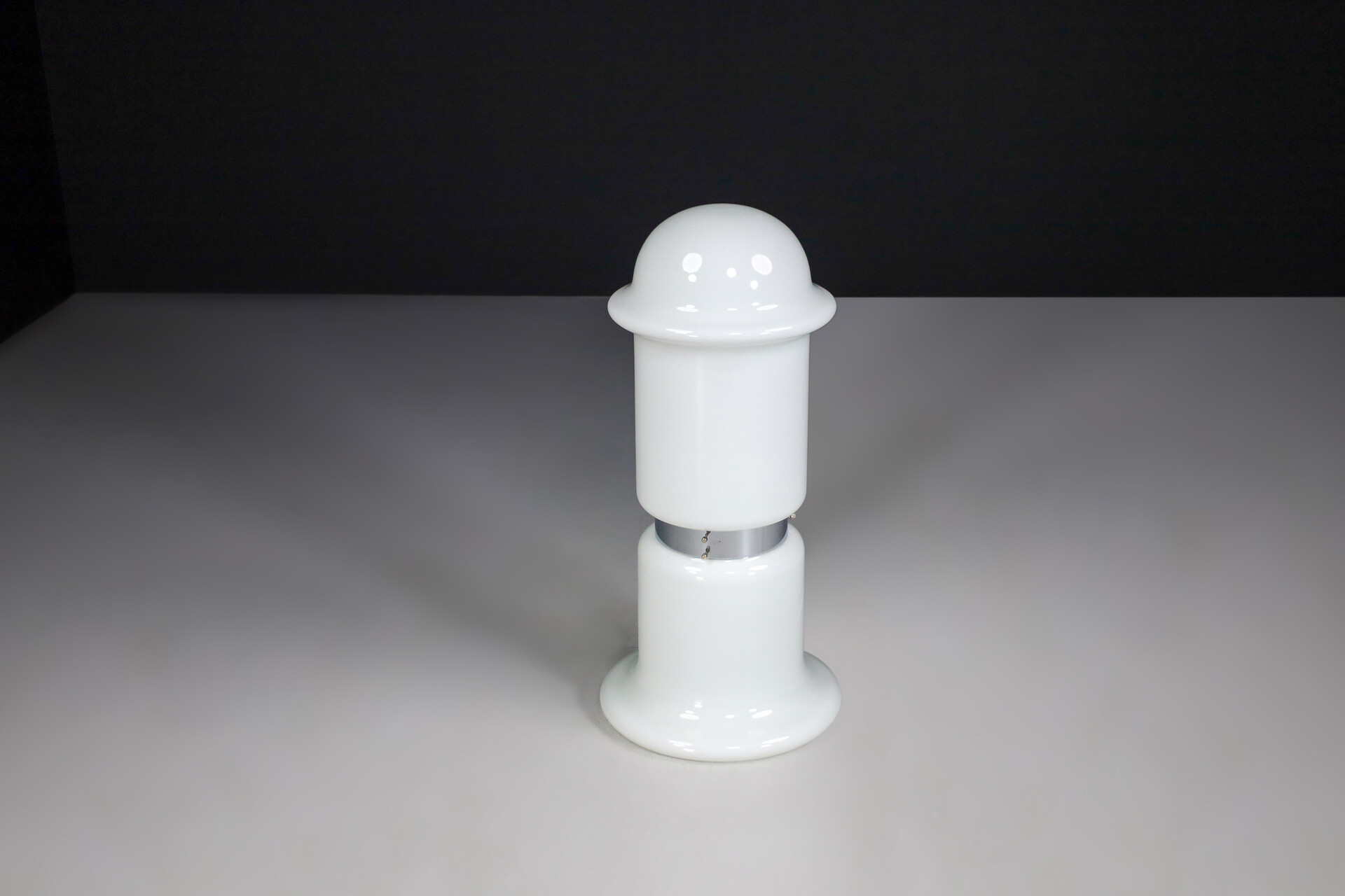 Mid century modern Large opaline Glass and chrome Mushroom Floor lamp or Table lamp, Italy Late-20th century