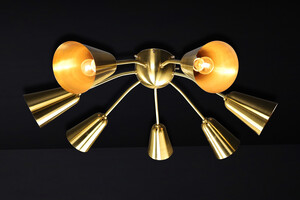 Mid century modern Large solid brass sputnik chandelier Italy 1950s Mid-20th century