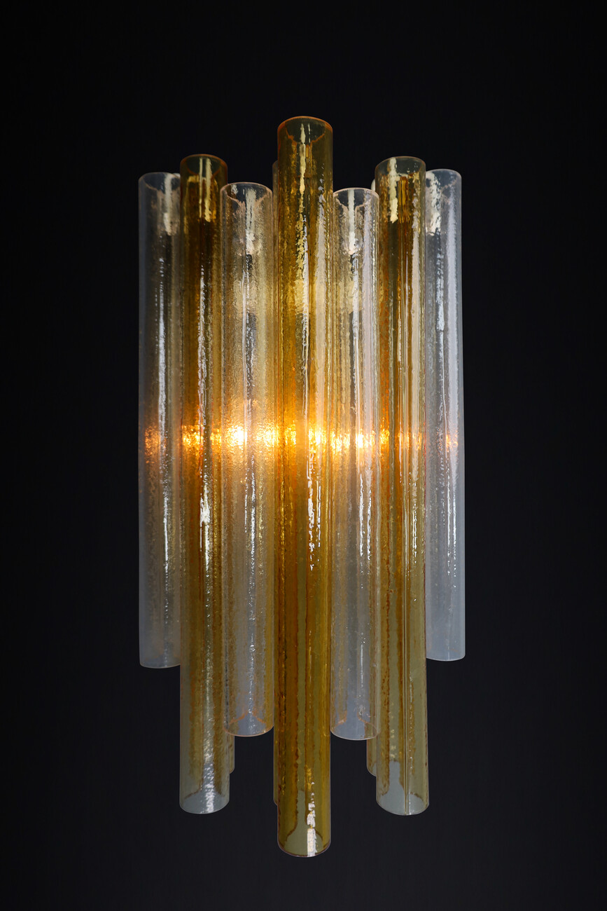Mid century modern Large Venini Murano Wall Lights in Clear and Amber Glass , Italy 1960s Mid-20th century