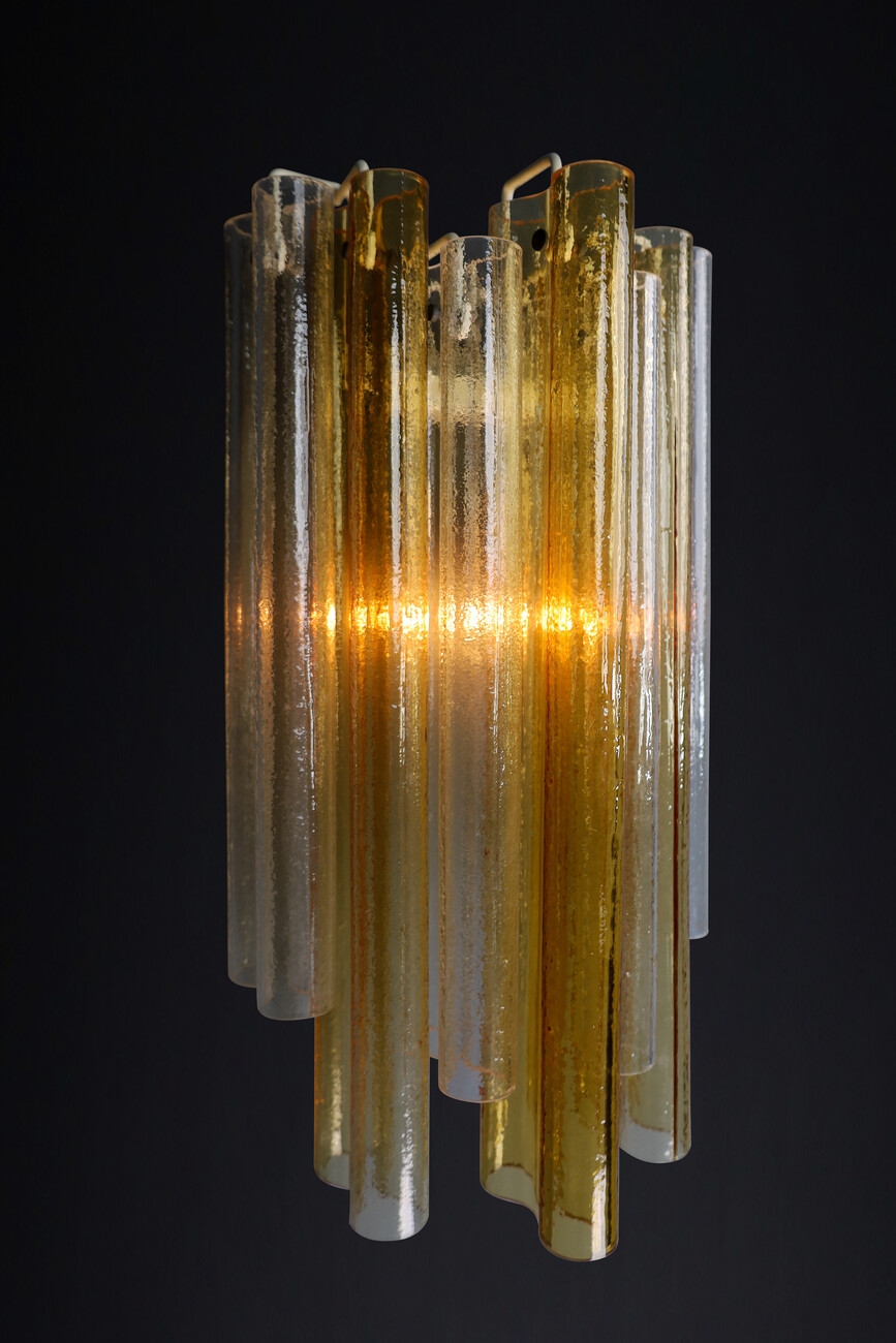 Mid century modern Large Venini Murano Wall Lights in Clear and Amber Glass , Italy 1960s Mid-20th century