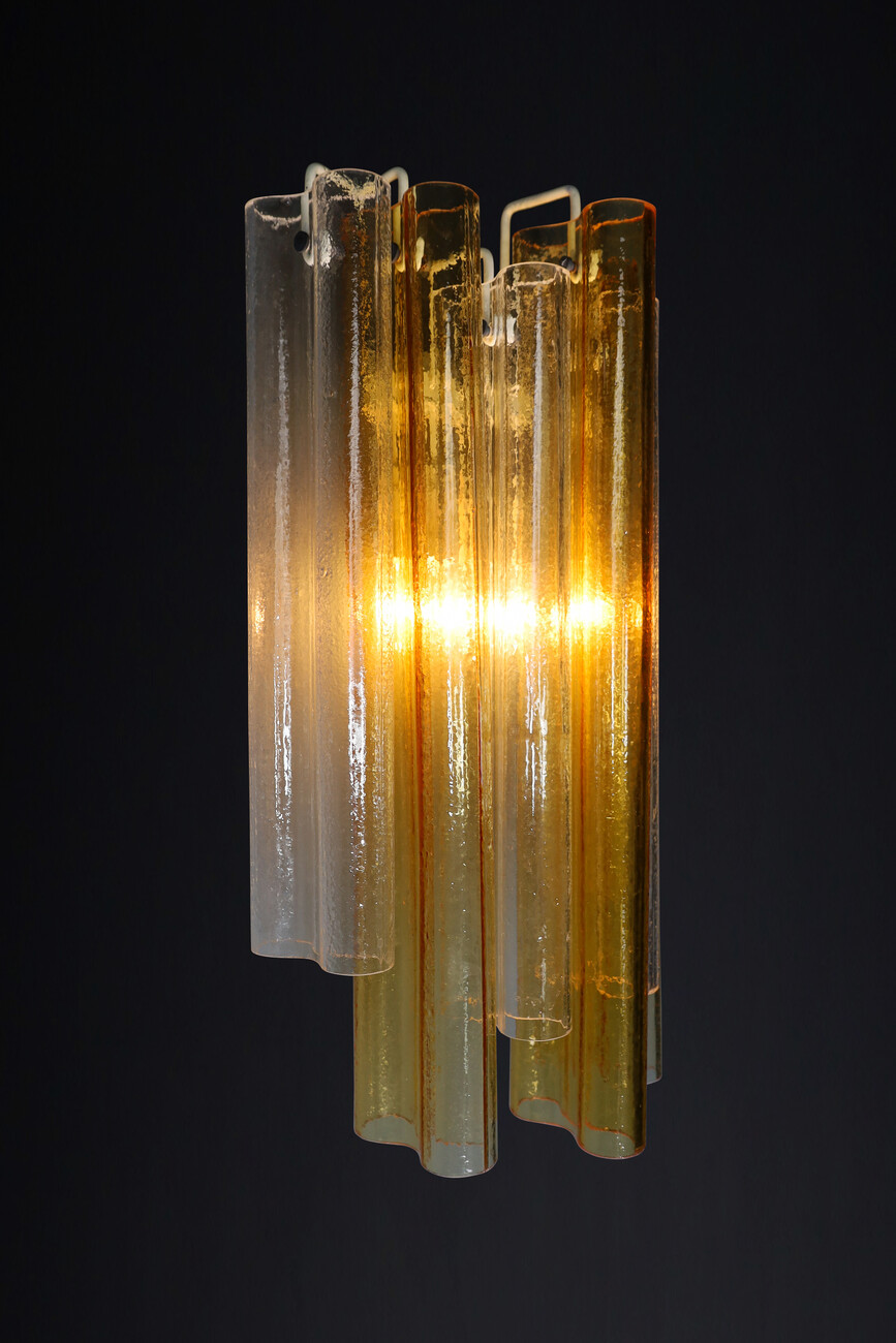 Mid century modern Large Venini Murano Wall Lights in Clear and Amber Glass , Italy 1960s Mid-20th century