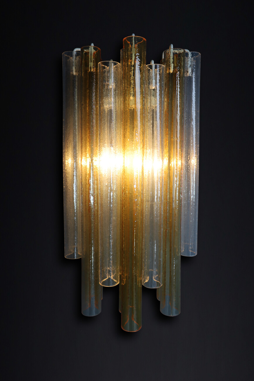 Mid century modern Large Venini Murano Wall Lights in Clear and Amber Glass , Italy 1960s Mid-20th century