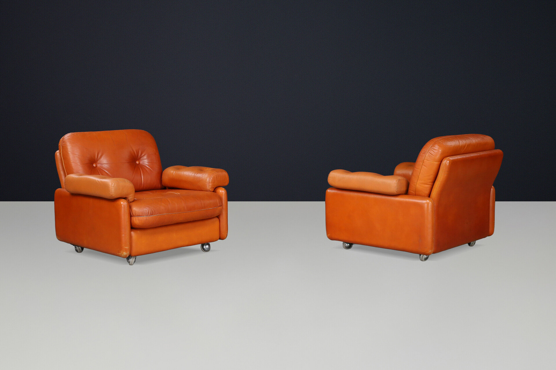 Mid century modern Leather Lounge armchairs , Germany 1960s Mid-20th century