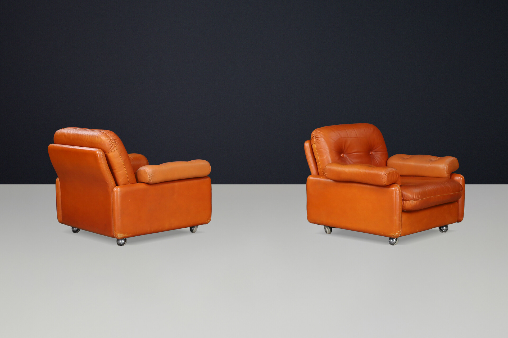 Mid century modern Leather Lounge armchairs , Germany 1960s Mid-20th century