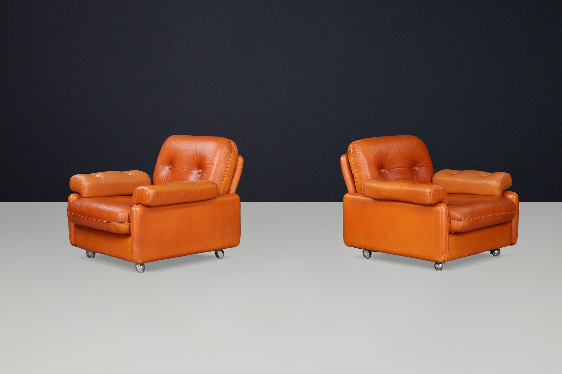 Mid century modern Leather Lounge armchairs , Germany 1960s Mid-20th century