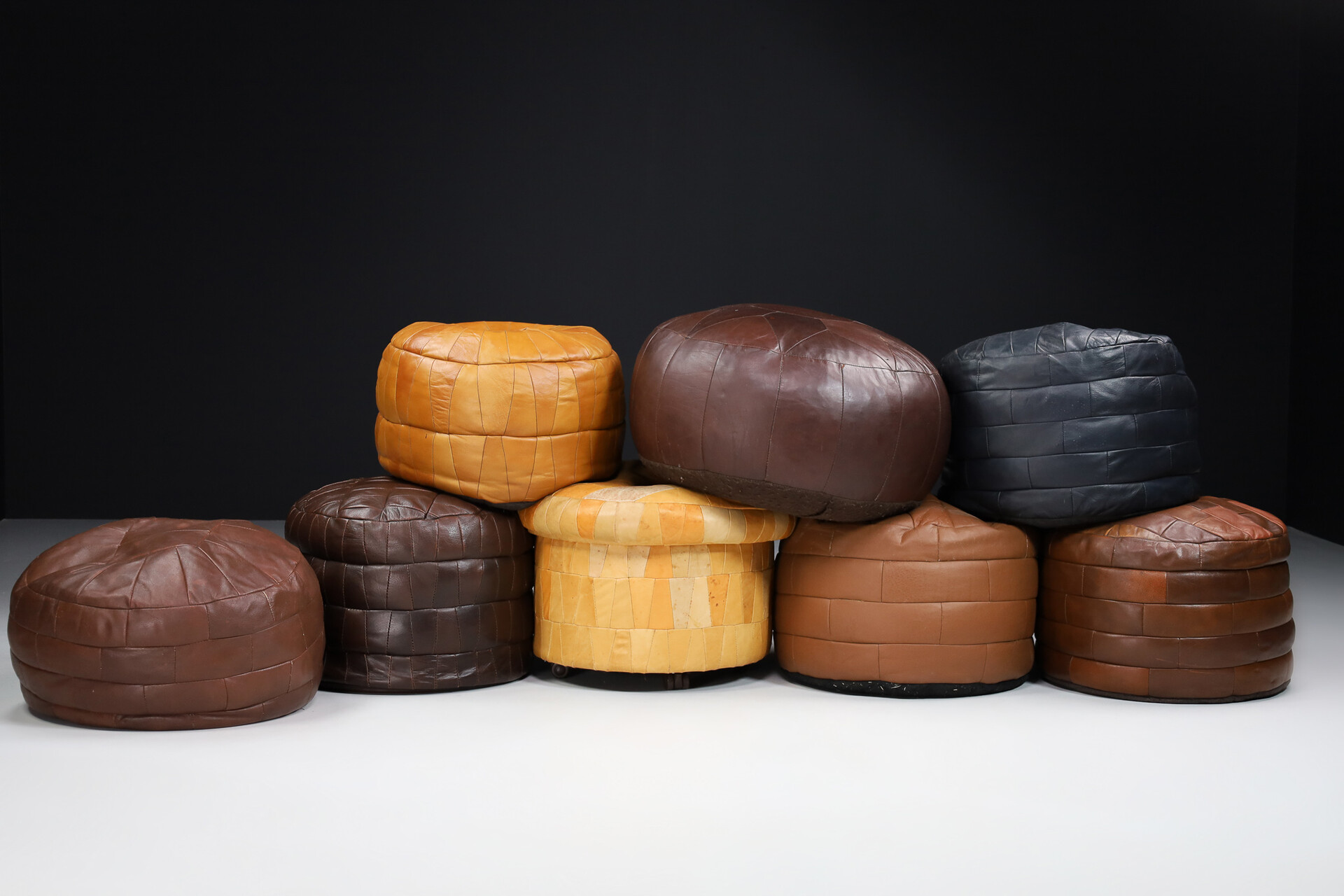 Mid century modern Leather Patchwork Poufs from De Sede, Switzerland 1960s Mid-20th century