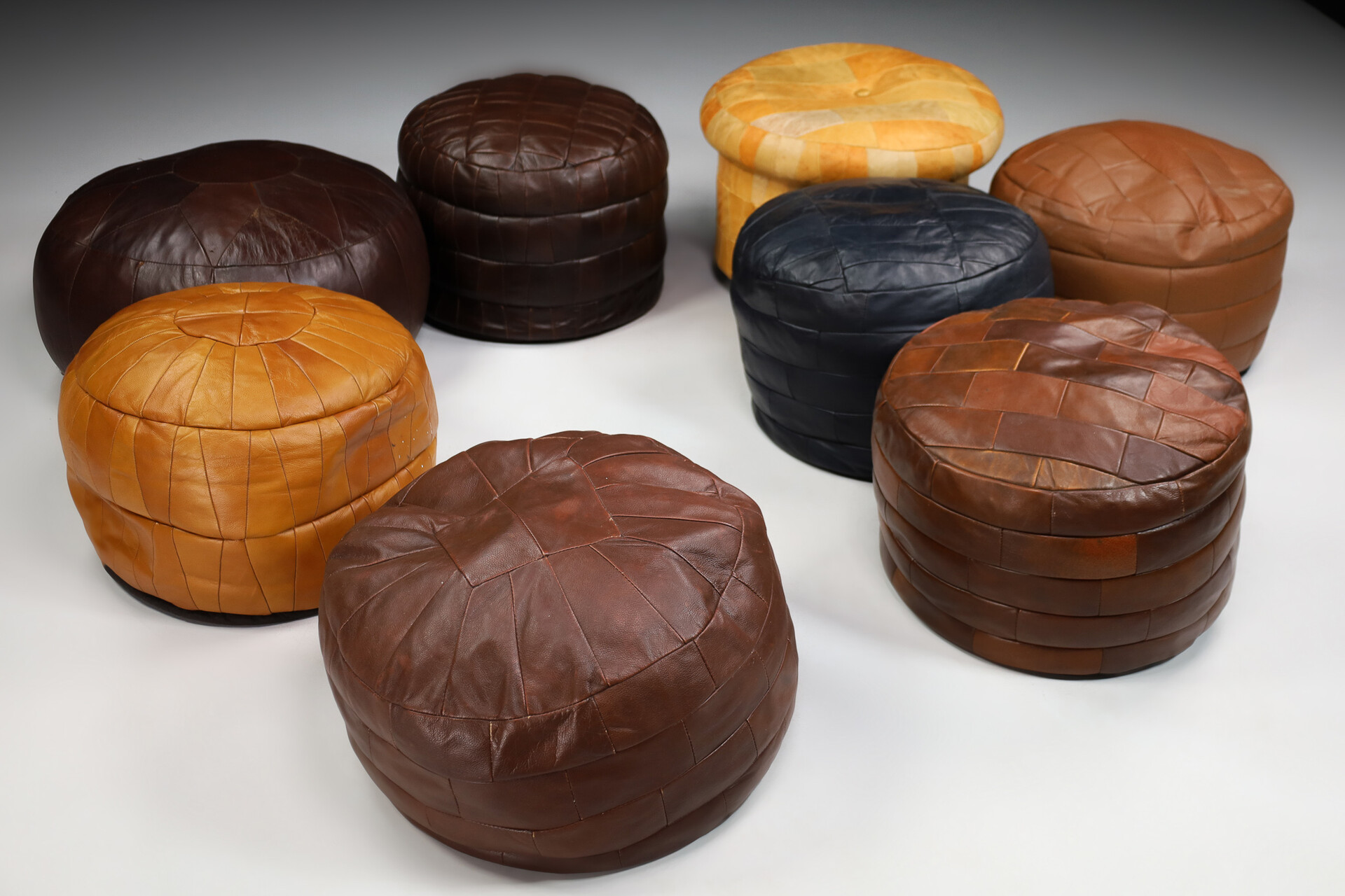 Mid century modern Leather Patchwork Poufs from De Sede, Switzerland 1960s Mid-20th century