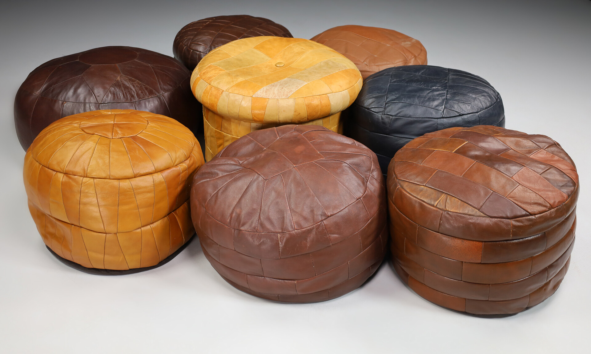 Mid century modern Leather Patchwork Poufs from De Sede, Switzerland 1960s Mid-20th century
