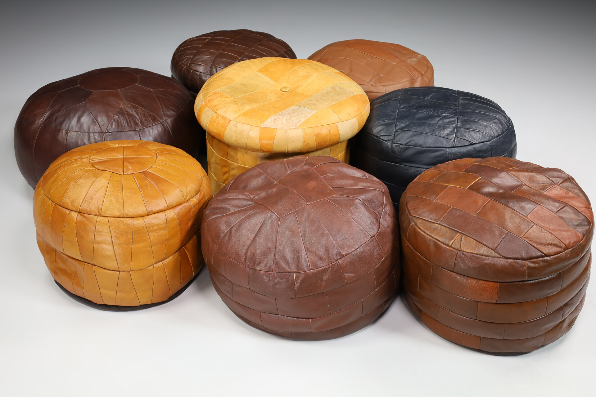 Mid century modern Leather Patchwork Poufs from De Sede, Switzerland 1960s Mid-20th century