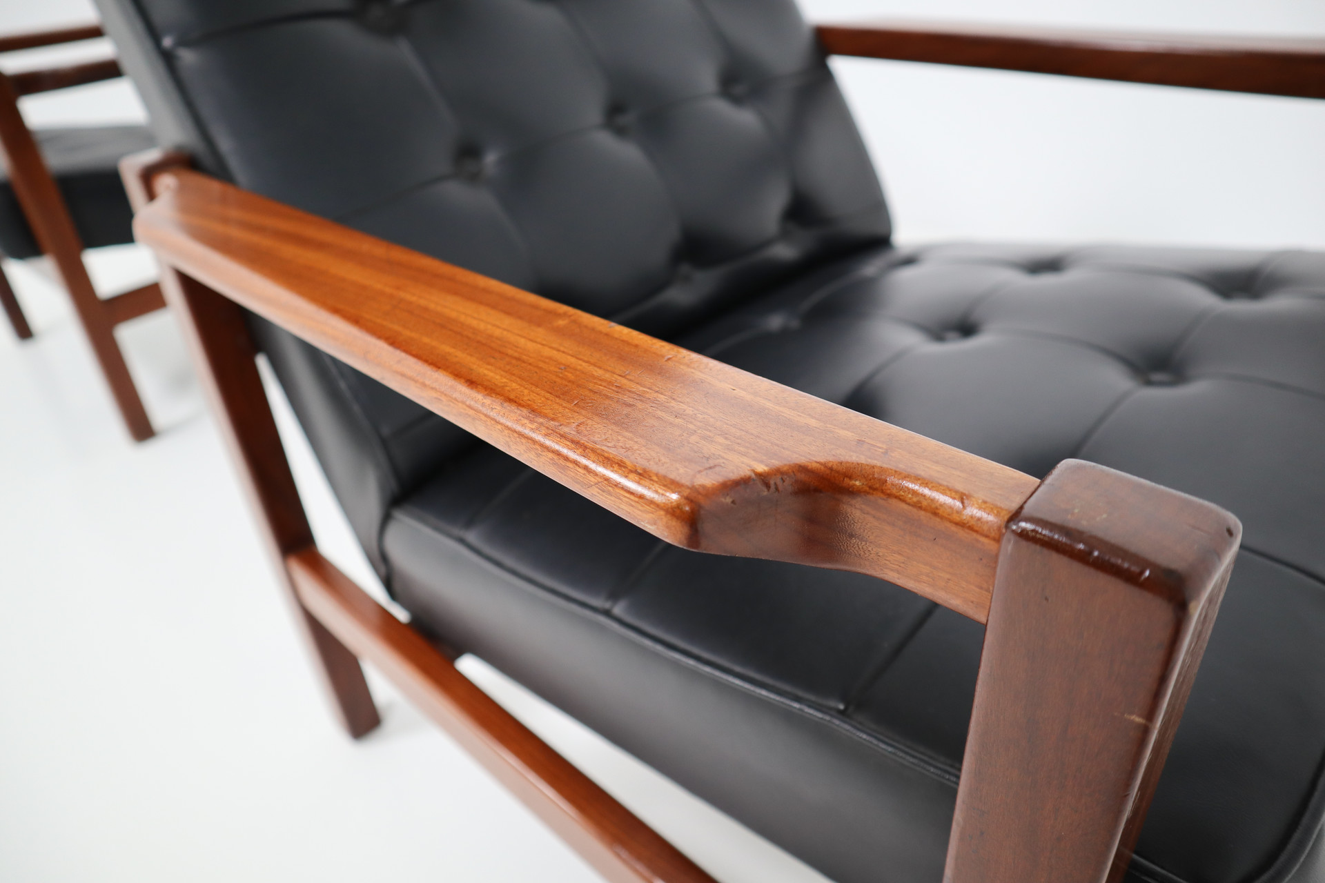 Mid century modern Leather,Rosewood Scandinavian Leather Rosewood Armchairs 1960s Mid-20th century