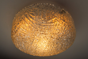 Mid century modern Limburg Vintage 1960s Textured Clear Ice Crystal Glass Flush Mount Light or Wall light. Mid-20th century