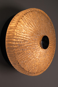 Mid century modern Limburg Vintage 1970s Textured Clear Ice Crystal Glass Flush Mount Light or Wall light Mid-20th century