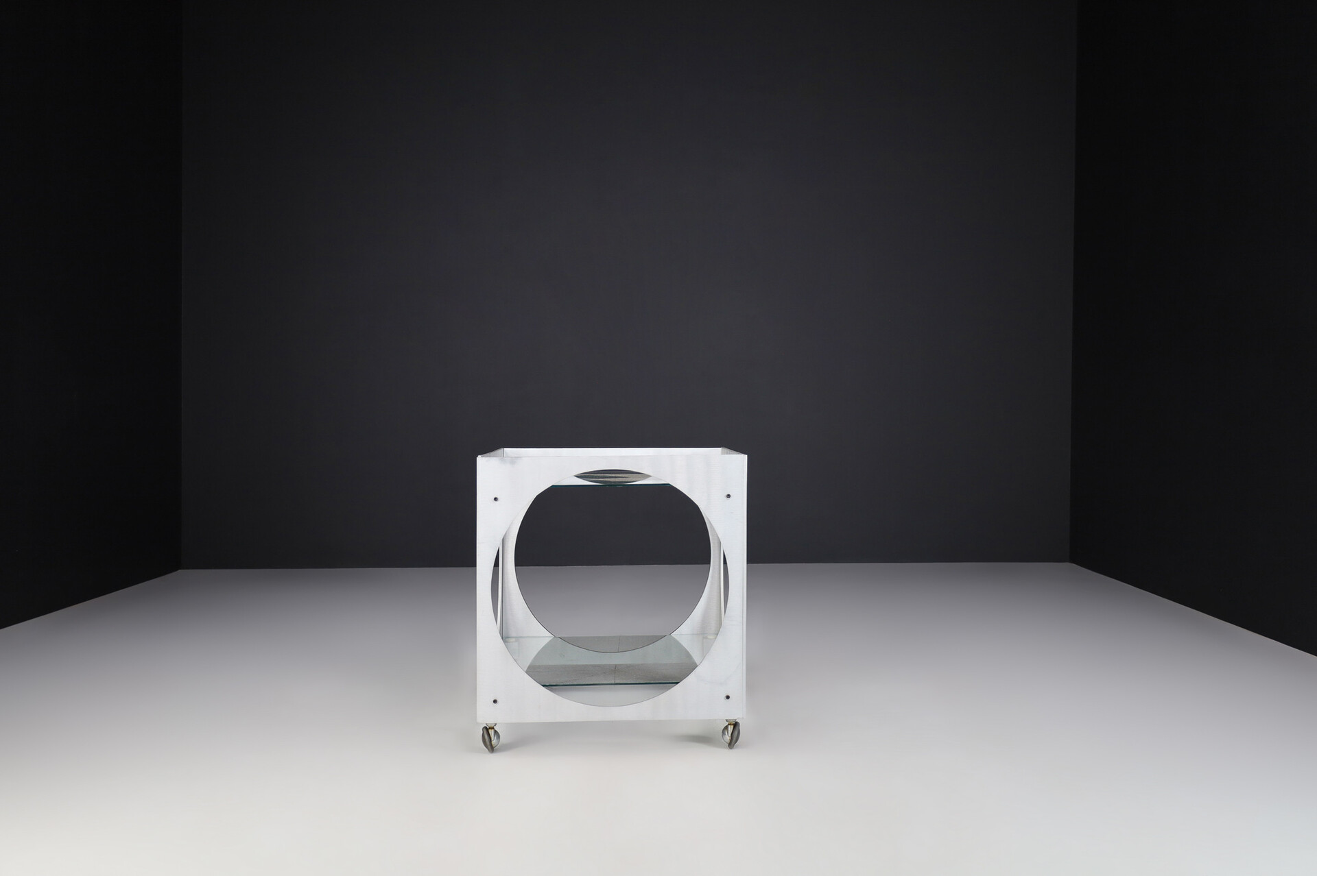 Mid century modern Lorenzo Burchiellaro Cubic Bar Cart in Metal and Glass Italy 1970s. Mid-20th century