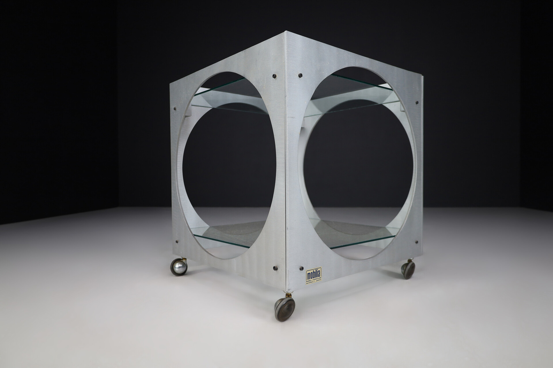Mid century modern Lorenzo Burchiellaro Cubic Bar Cart in Metal and Glass Italy 1970s. Mid-20th century