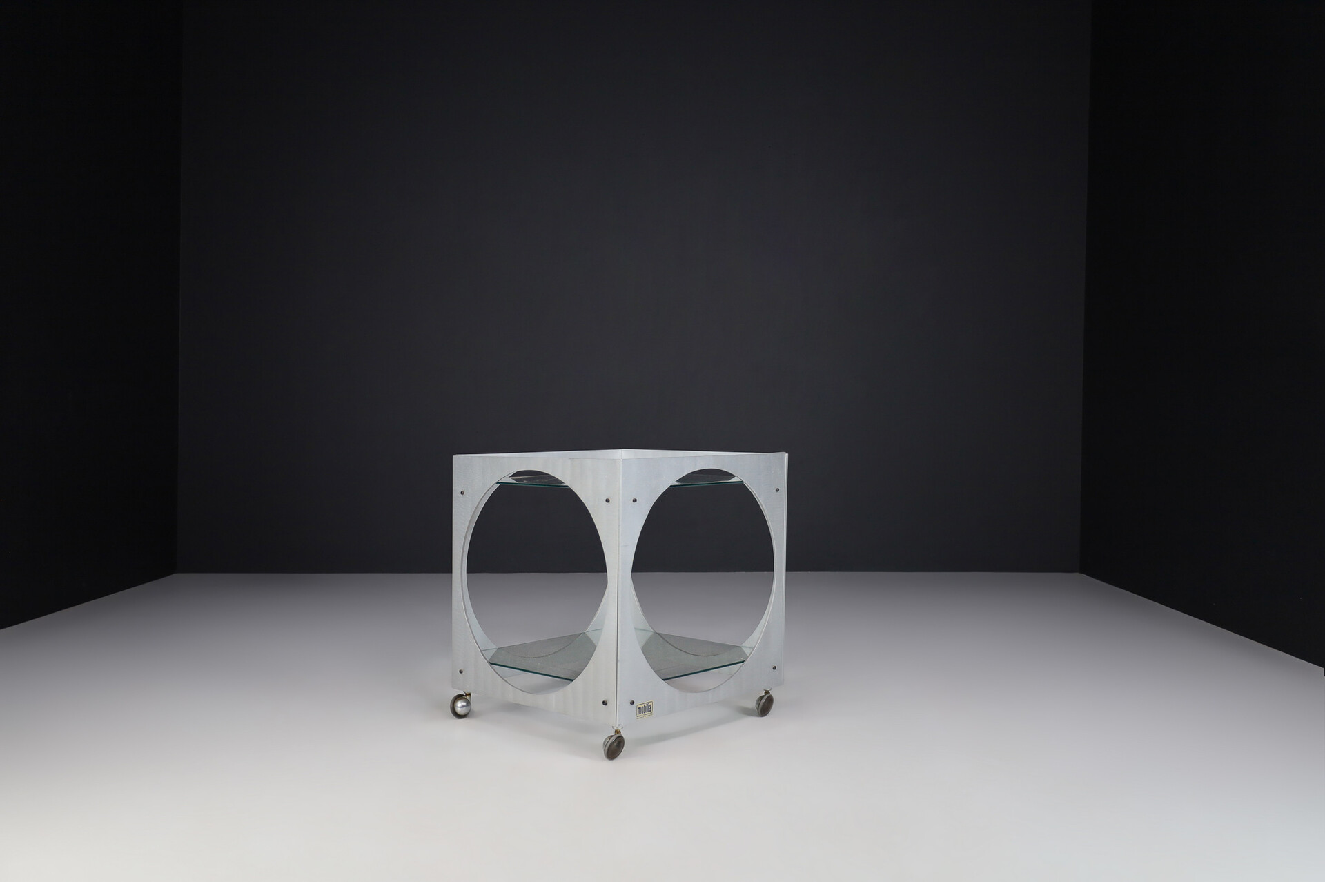 Mid century modern Lorenzo Burchiellaro Cubic Bar Cart in Metal and Glass Italy 1970s. Mid-20th century