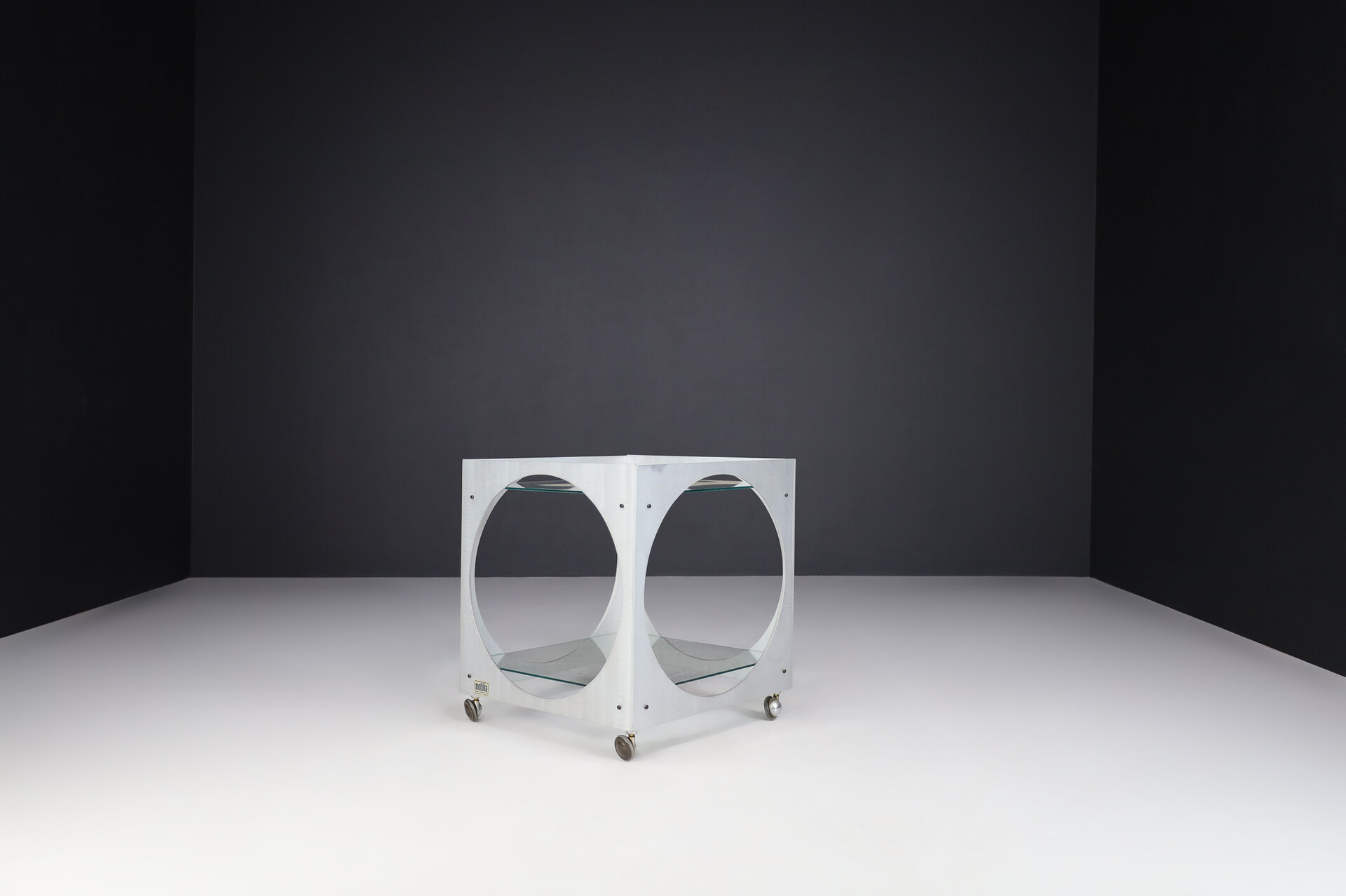 Mid century modern Lorenzo Burchiellaro Cubic Bar Cart in Metal and Glass Italy 1970s. Mid-20th century