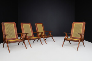 Mid century modern Lounge Chairs with mahogany Structure and Webbing in the style of Pierre Jeanneret , France, 1950s Mid-20th century