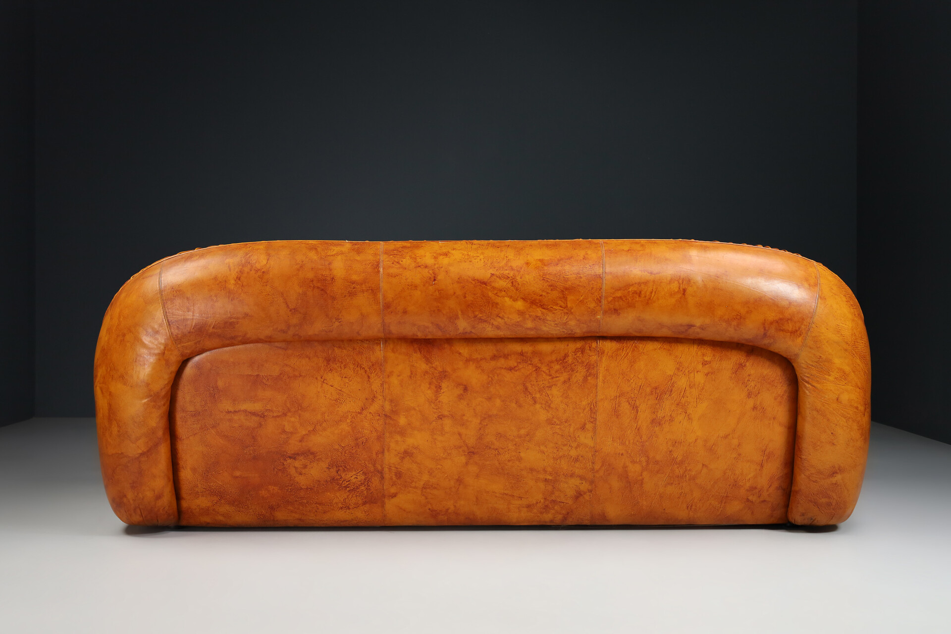 Mid century modern Lounge sofa original - - 1970s in \'Capriccio\' Sofas George - for Seating designed by leather, Benches Late-20th model Bighinello Davidowski Italy century brown and Eurosalotto