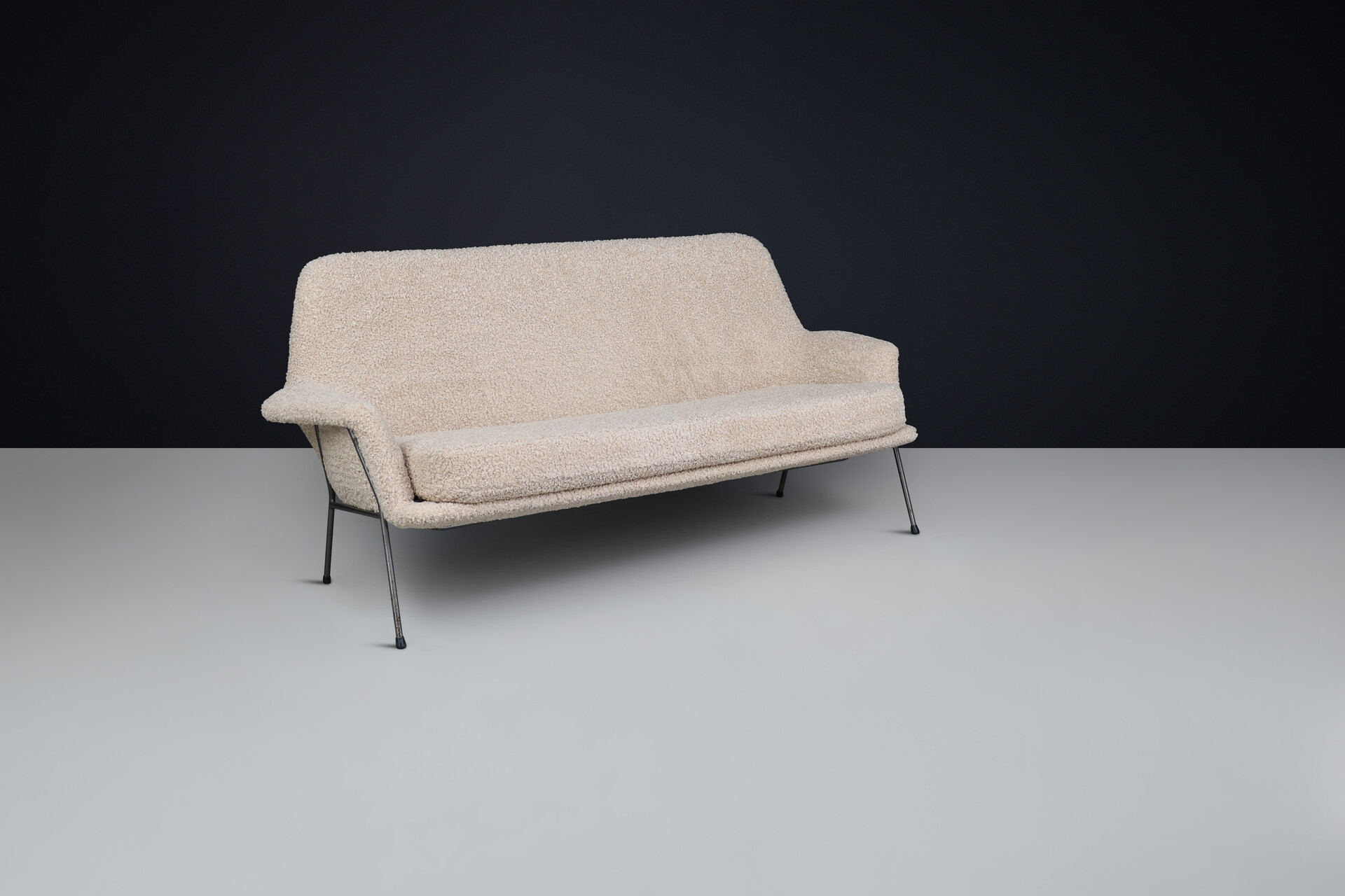 Mid century modern Lounge sofa in teddy fabric , The Netherlands 1960s Mid-20th century