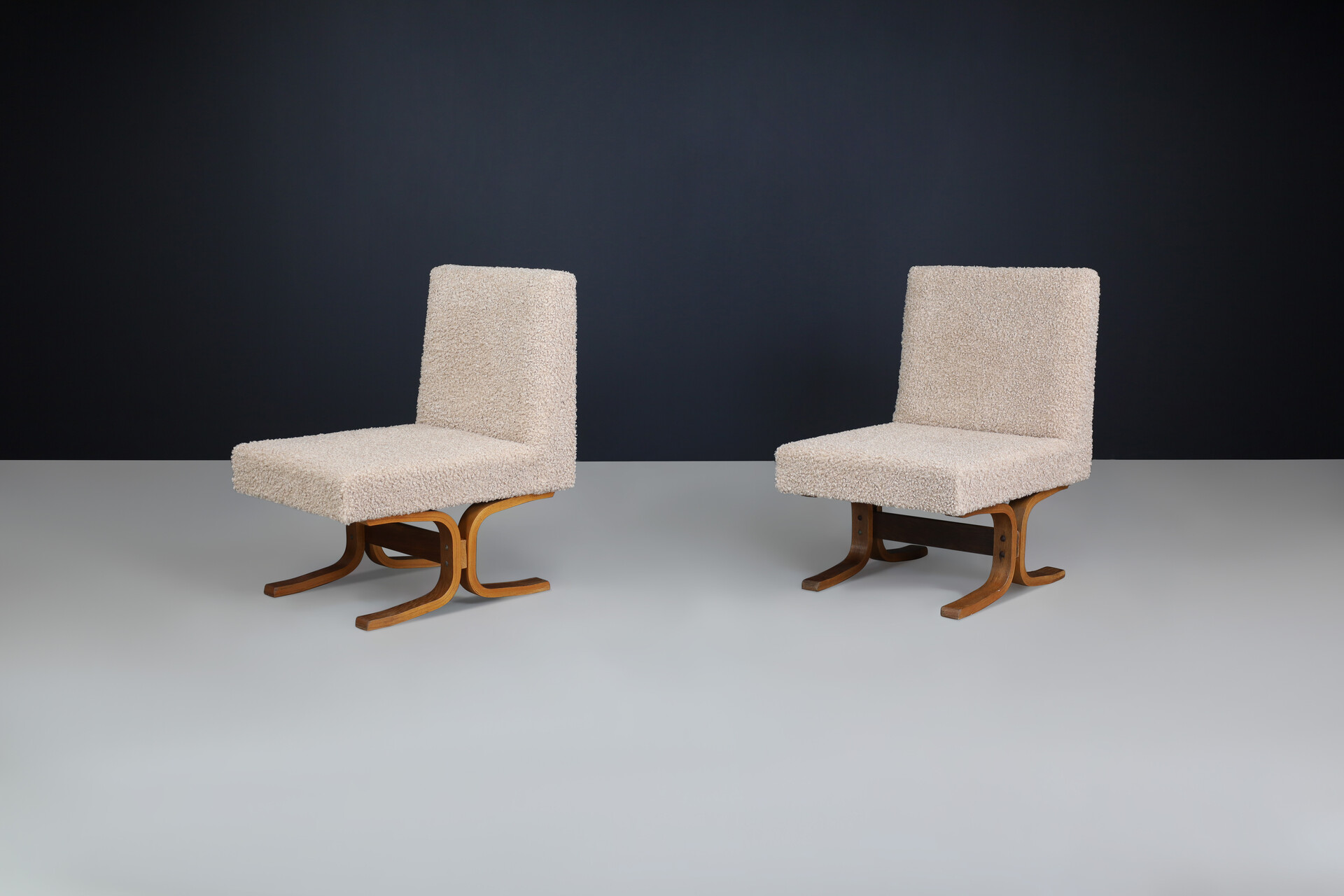 Mid century modern Ludvik Volak Bentwood and teddy Upholstery Lounge chairs, Cz 1960s Mid-20th century