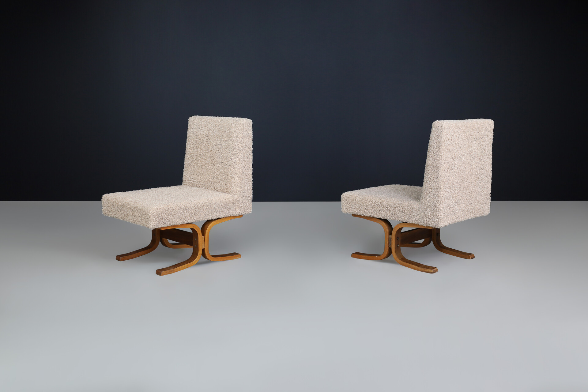 Mid century modern Ludvik Volak Bentwood and teddy Upholstery Lounge chairs, Cz 1960s Mid-20th century