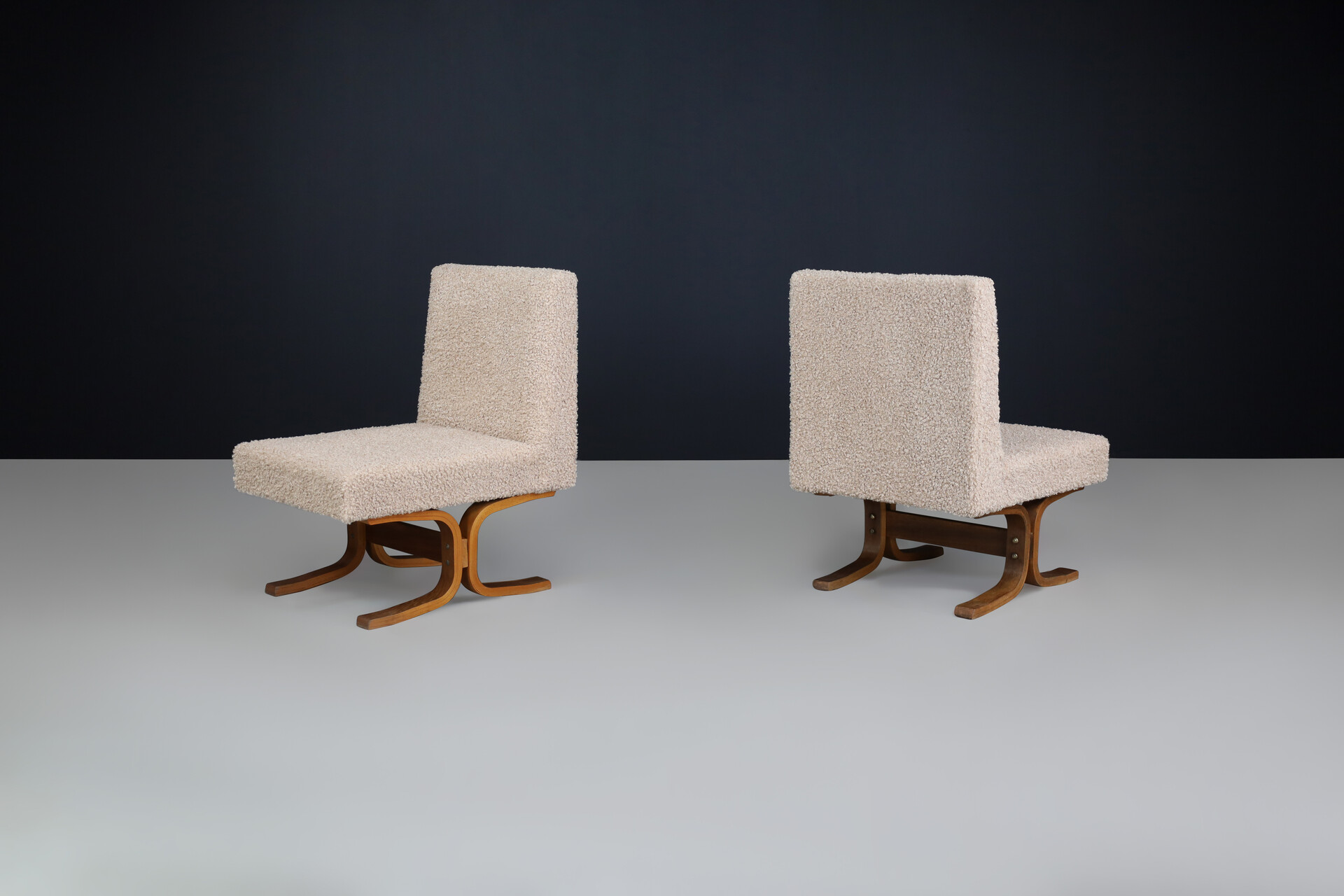 Mid century modern Ludvik Volak Bentwood and teddy Upholstery Lounge chairs, Cz 1960s Mid-20th century