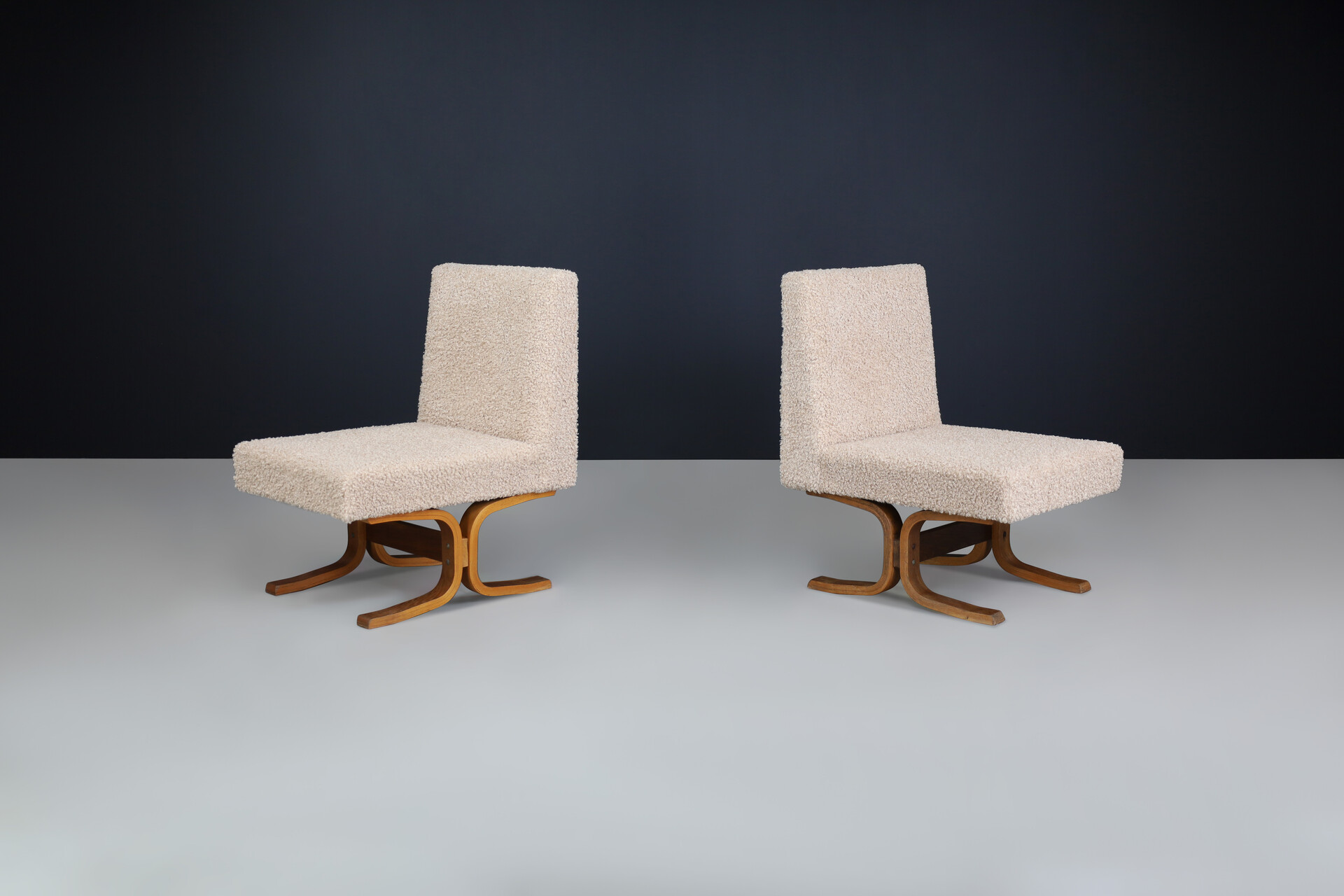 Mid century modern Ludvik Volak Bentwood and teddy Upholstery Lounge chairs, Cz 1960s Mid-20th century