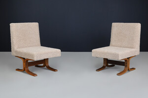 Mid century modern Ludvik Volak Bentwood and teddy Upholstery Lounge chairs, Cz 1960s Mid-20th century
