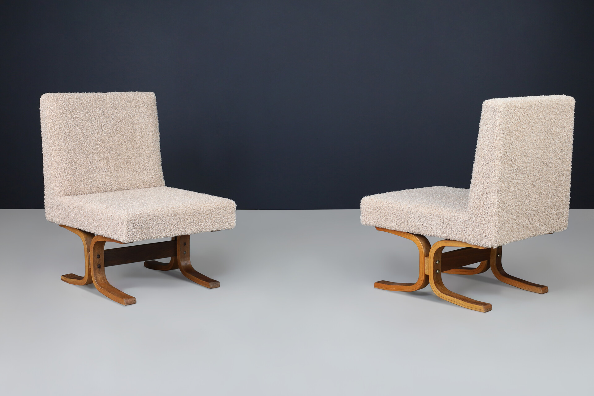 Mid century modern Ludvik Volak Bentwood and teddy Upholstery Lounge chairs, Cz 1960s Mid-20th century