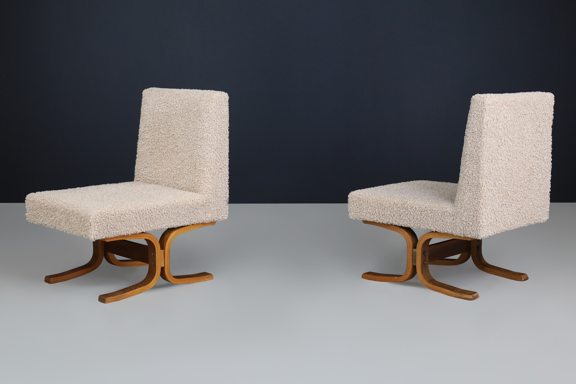 Mid century modern Ludvik Volak Bentwood and teddy Upholstery Lounge chairs, Cz 1960s Mid-20th century