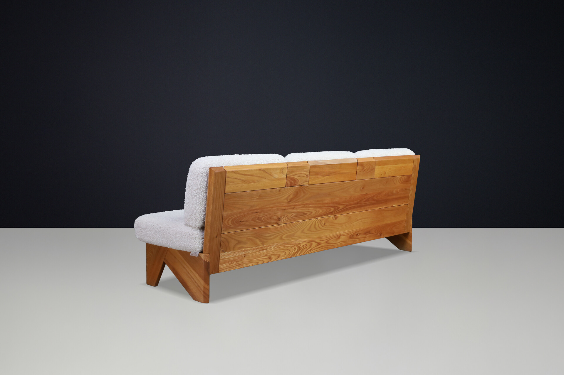 Mid century modern Maison Regain Elm amd teddy Upholstery sofa , France, 1970s Late-20th century