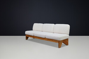 Mid century modern Maison Regain Elm amd teddy Upholstery sofa , France, 1970s Late-20th century