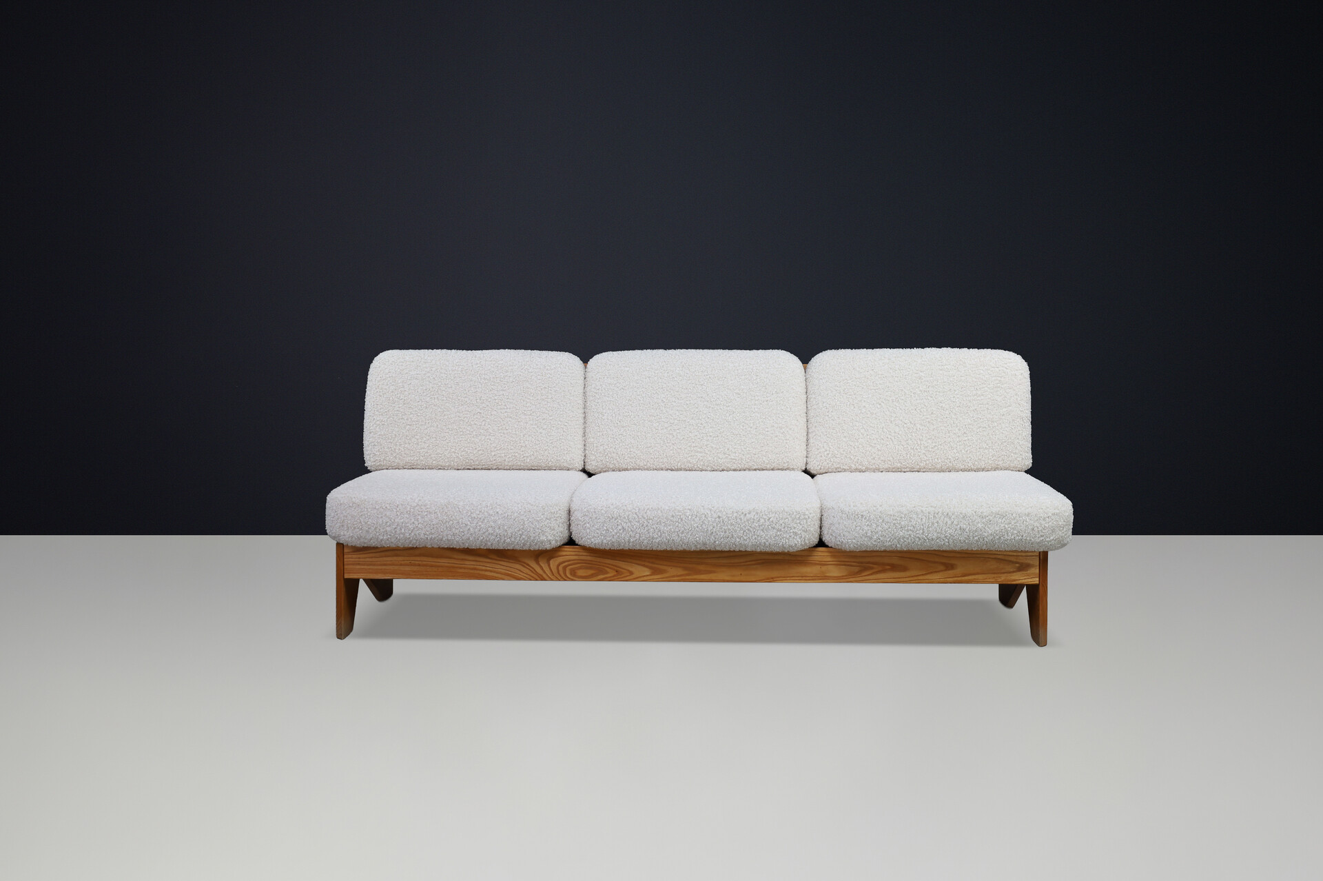 Mid century modern Maison Regain Elm amd teddy Upholstery sofa , France, 1970s Late-20th century
