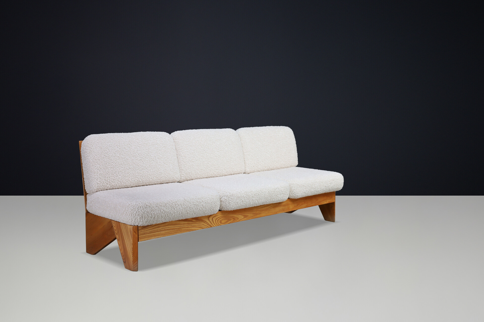 Mid century modern Maison Regain Elm amd teddy Upholstery sofa , France, 1970s Late-20th century