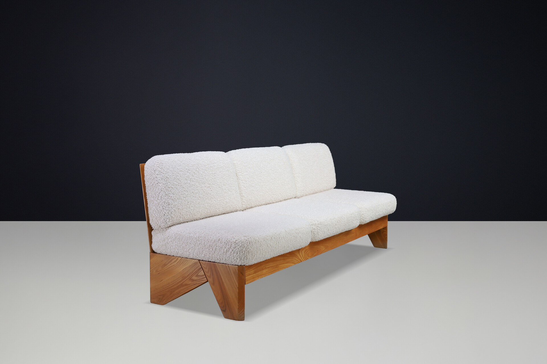 Mid century modern Maison Regain Elm amd teddy Upholstery sofa , France, 1970s Late-20th century