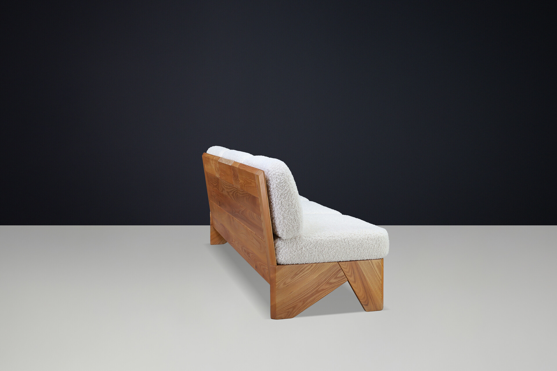 Mid century modern Maison Regain Elm amd teddy Upholstery sofa , France, 1970s Late-20th century