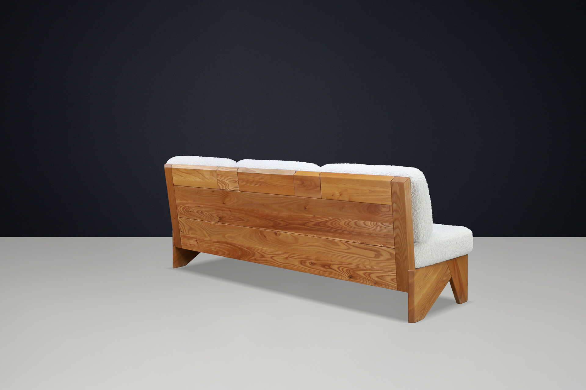 Mid century modern Maison Regain Elm amd teddy Upholstery sofa , France, 1970s Late-20th century