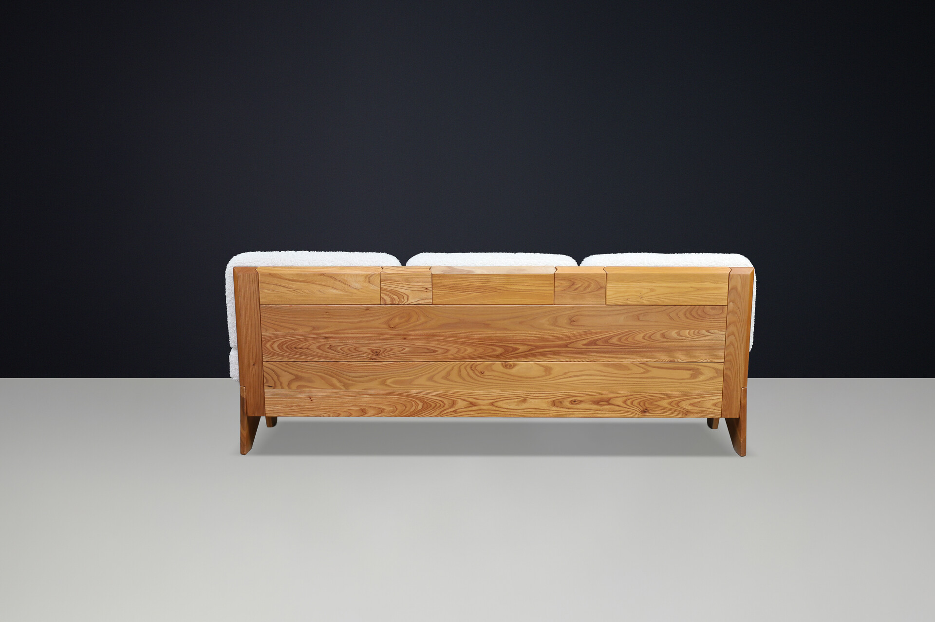 Mid century modern Maison Regain Elm amd teddy Upholstery sofa , France, 1970s Late-20th century