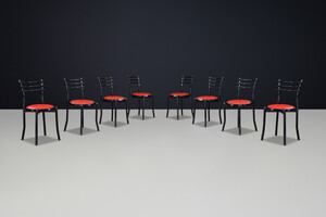 Mid century modern Metal and wood dining room chairs , France 1970s Mid-20th century