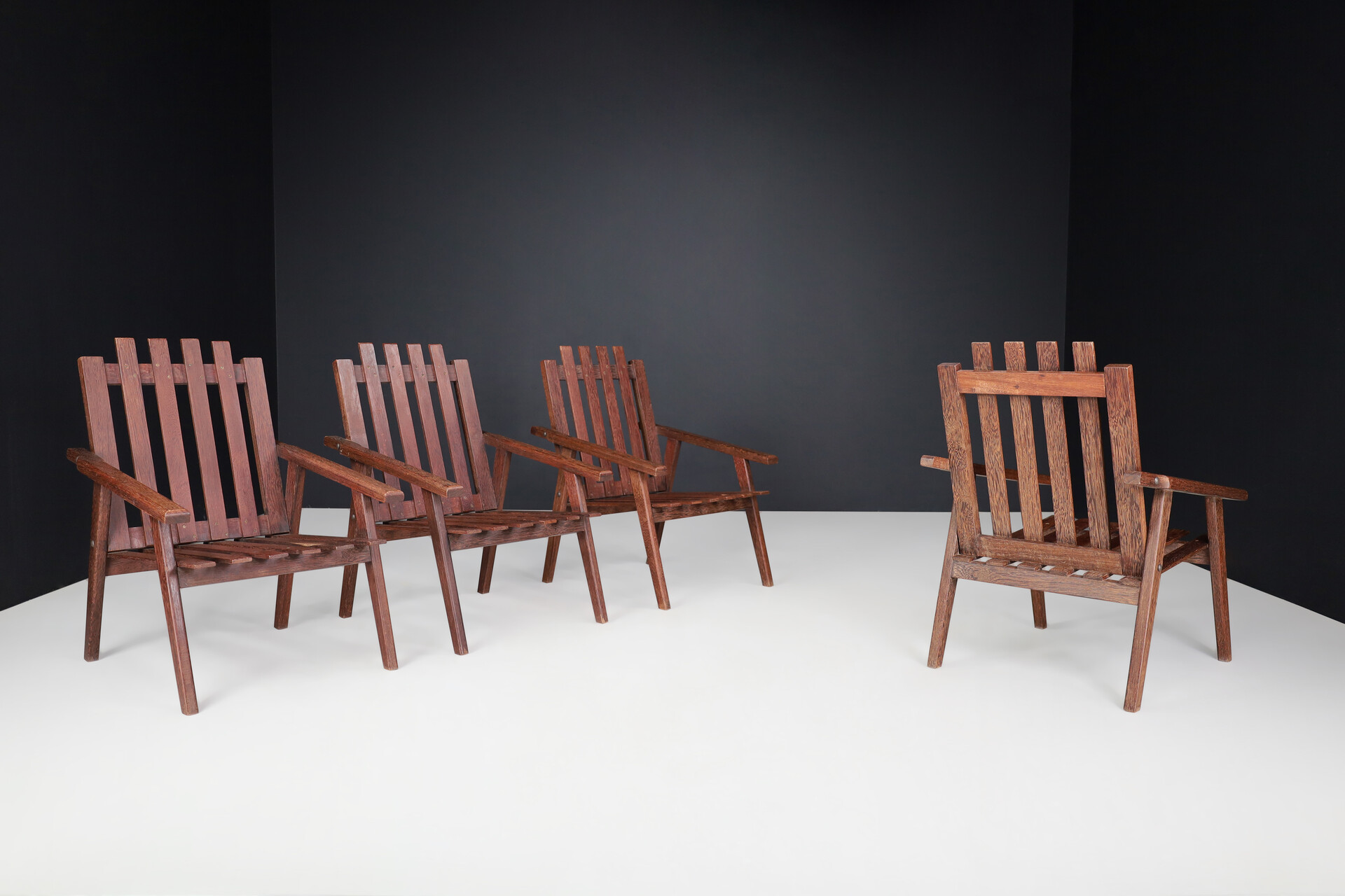 Mid century modern Modern French oak armchairs 1970s Late-20th century