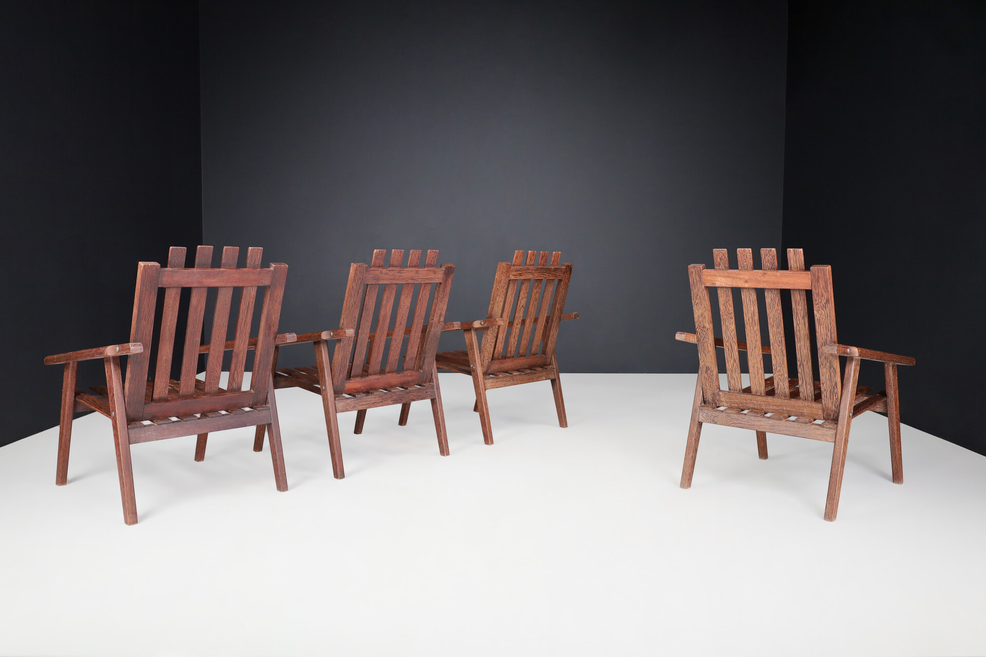 Mid century modern Modern French oak armchairs 1970s Late-20th century