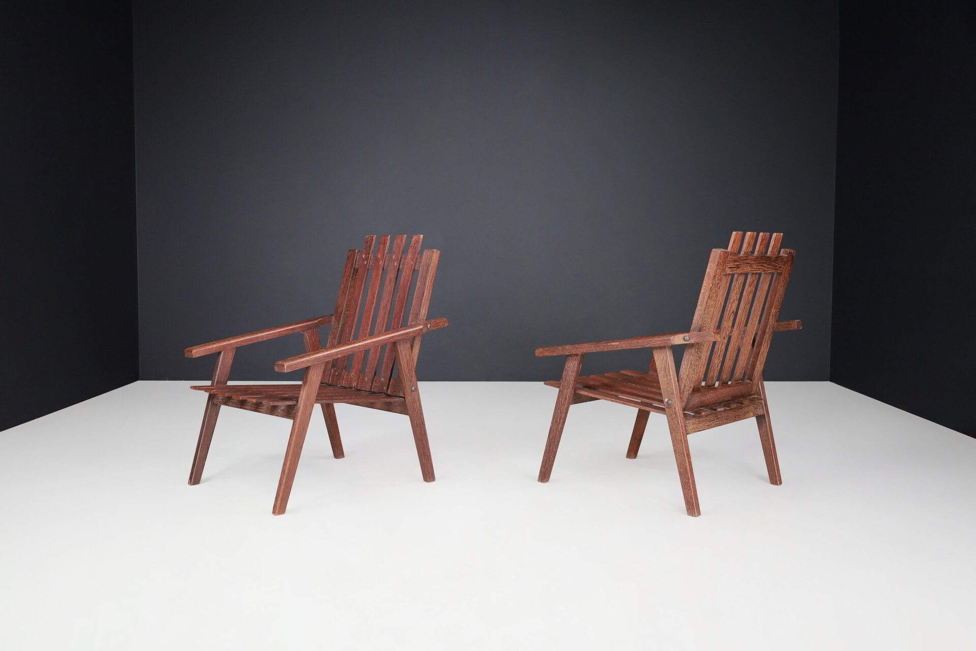 Mid century modern Modern French oak armchairs 1970s Late-20th century