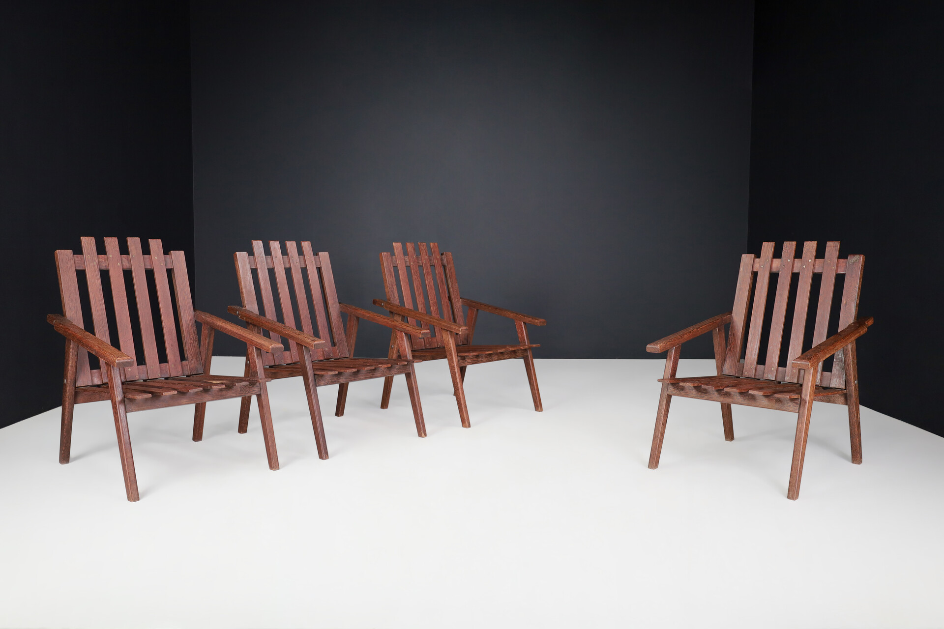 Mid century modern Modern French oak armchairs 1970s Late-20th century