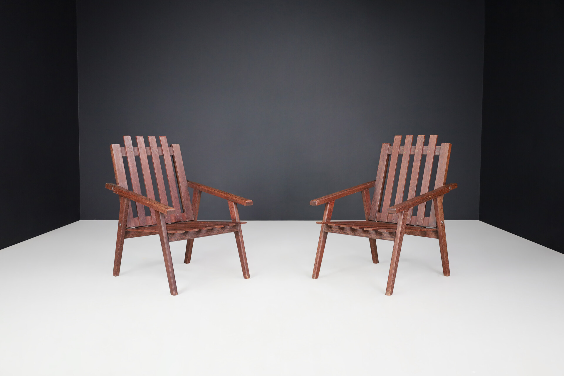 Mid century modern Modern French oak armchairs 1970s Late-20th century
