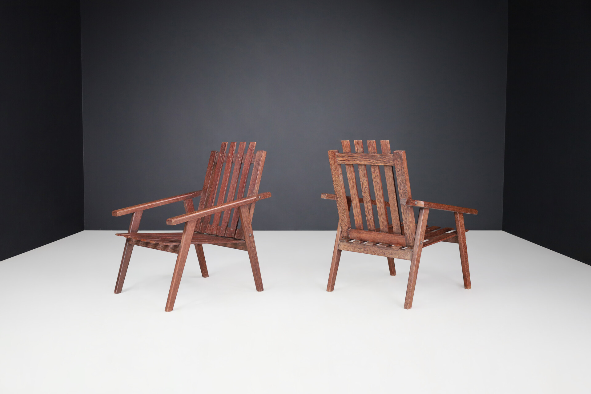 Mid century modern Modern French oak armchairs 1970s Late-20th century