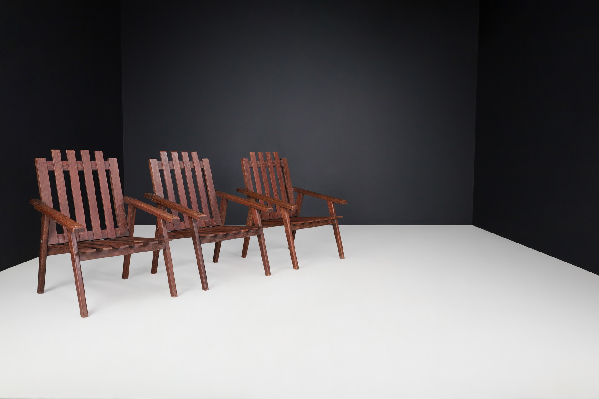 Mid century modern Modern French oak armchairs 1970s Late-20th century
